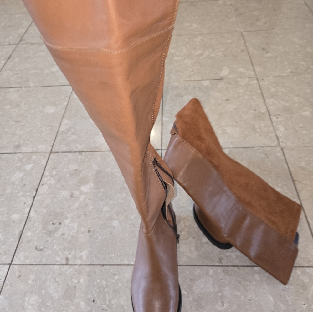 Barneys New York Over The Knee Brown Leather And Suede Boots - Size 36 - NEW - Picture 2 of 4